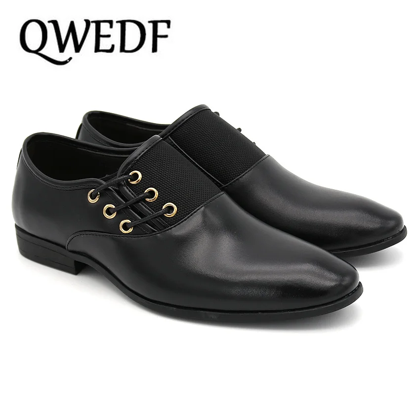 QWEDF/Большие размеры 6,5-12, новые модные мужские свадебные модельные туфли черные туфли мужская обувь на плоской подошве с круглым носком в британском стиле на шнуровке ZY-206
