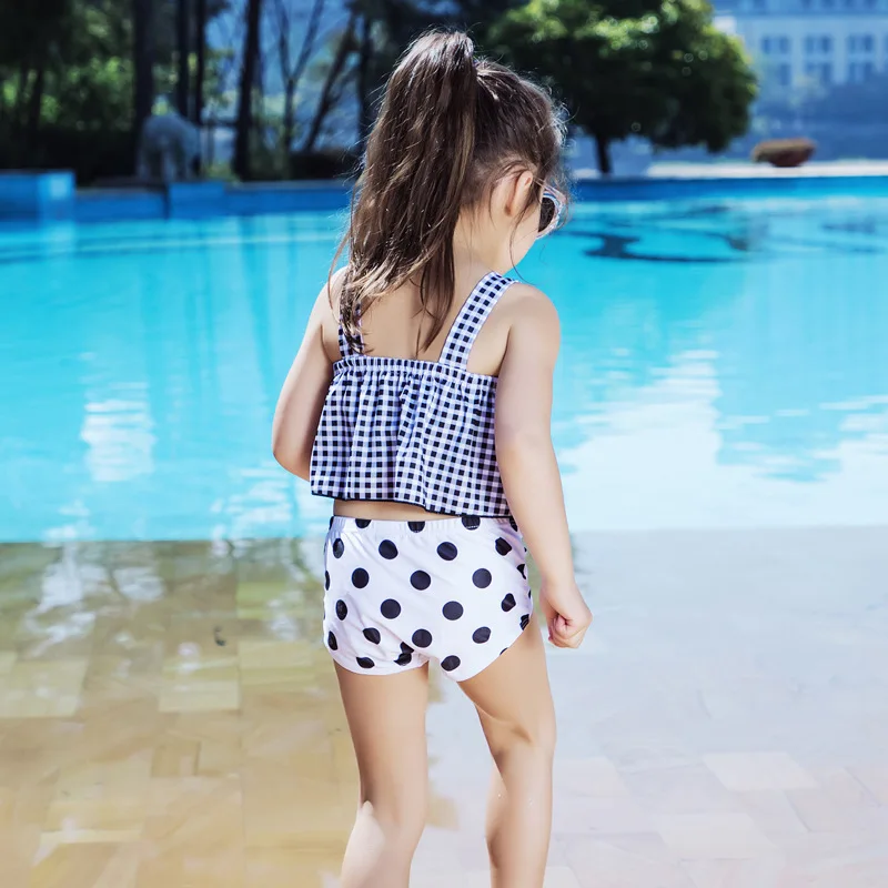 Купальный костюм для маленьких девочек в горошек клетка бикини с высокой талией