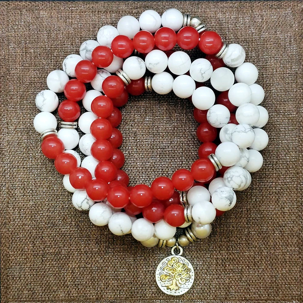 6 мм 108 мала жемчуг натуральный красный агат с белыми бусинами из бирюзы Лотос
