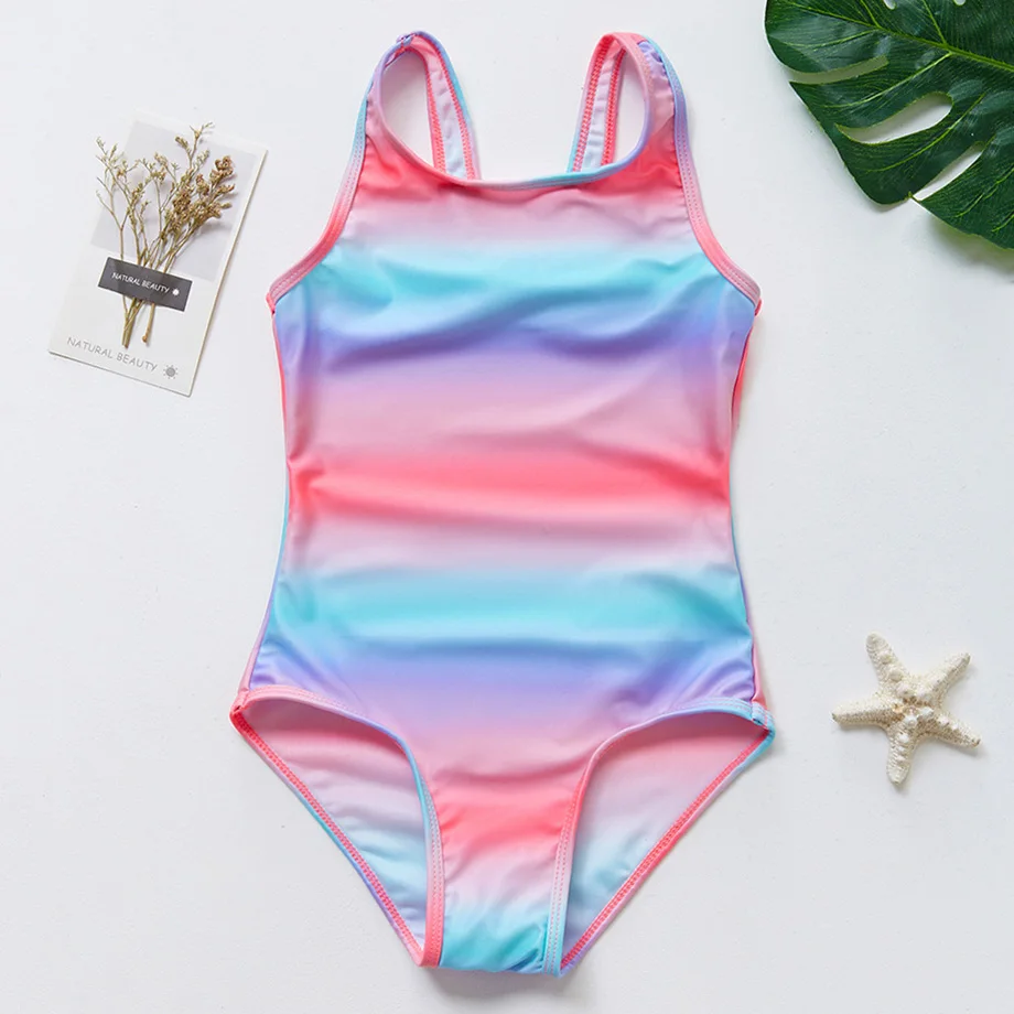Женский купальник детский слитный радужной расцветки для девочек винтажный