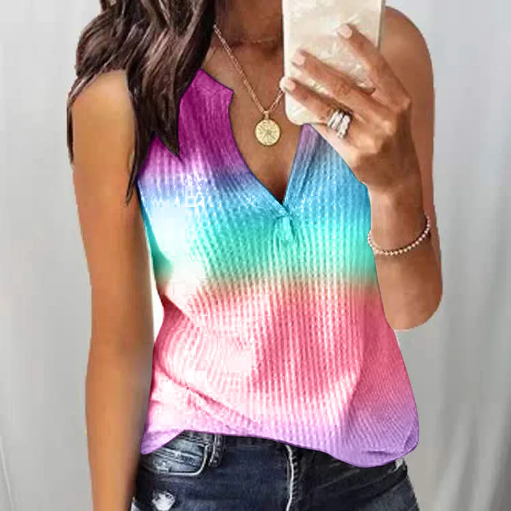 

FREE OSTRICH Tank Tops Women Summer Fashion Tie-Dye Sleeveless Vest Female Casual V-Neck Plus Size Sleeveless Tops Clothing