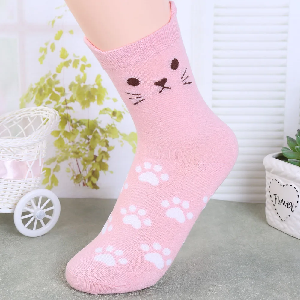 5 пар женские забавные Теплые осенние короткие носки с забавным котом новинка