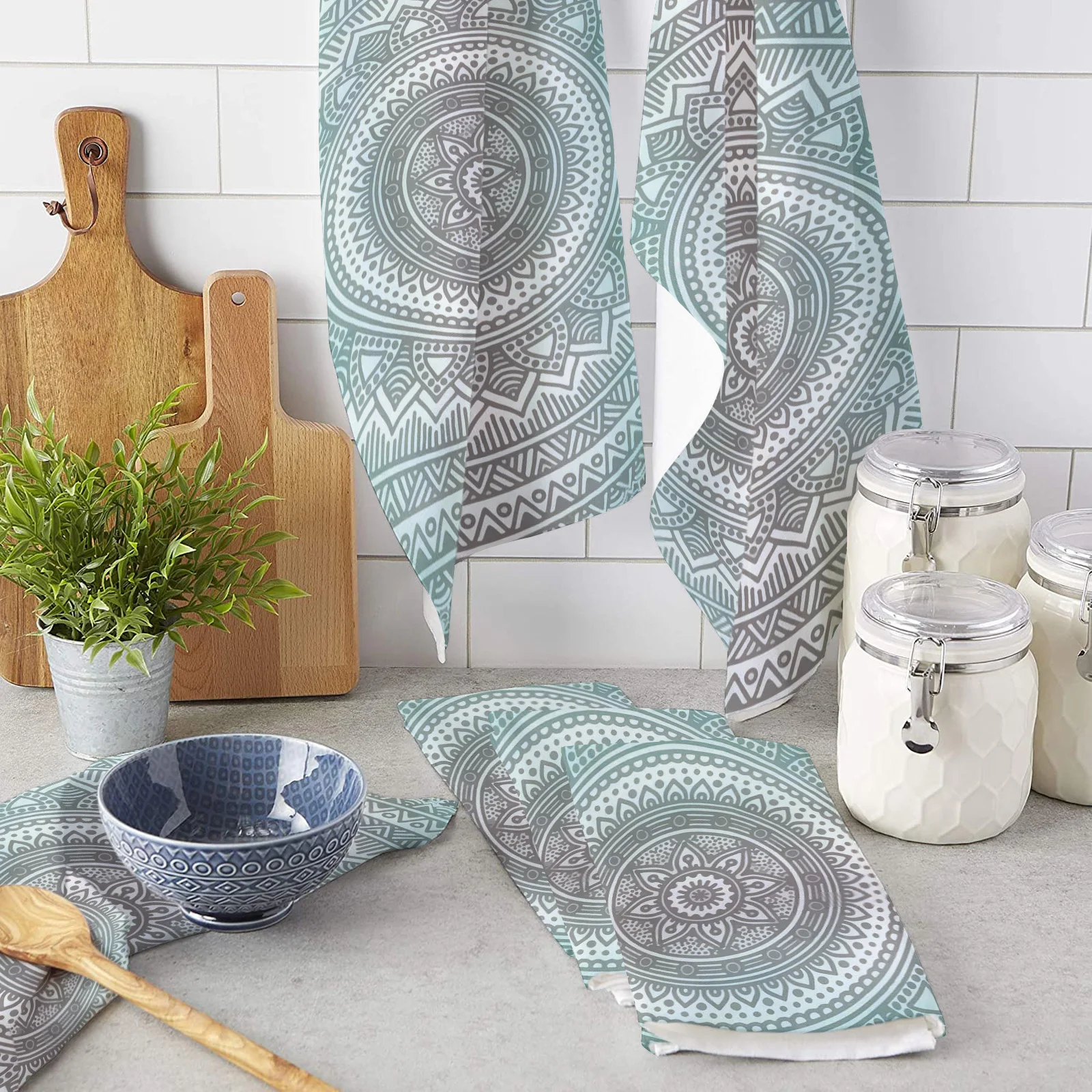 

Градиентное кухонное полотенце из микрофибры с мандалой, кухонная утварь, столовая посуда, кухонная утварь