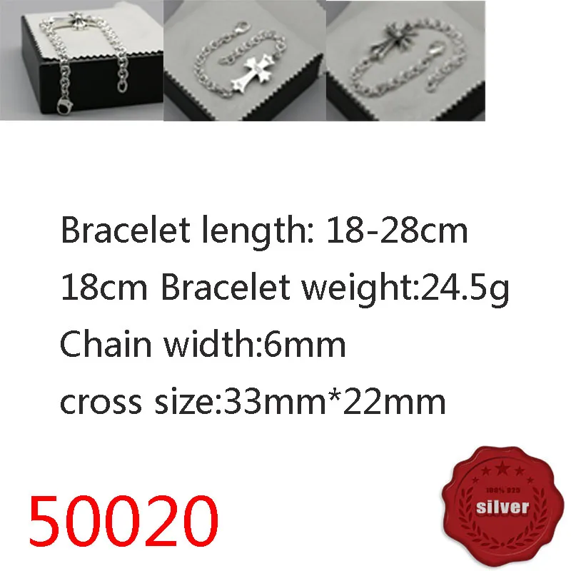 

50020 S925 sterling silver bracelet personality cross flower letters simple punk retro fashion accessories jewelry