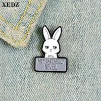 xedz cartoon white rabbit enamel pin me sarcastic never tears rabbit animal badge lapel clothes bag metal brooch gift to kid