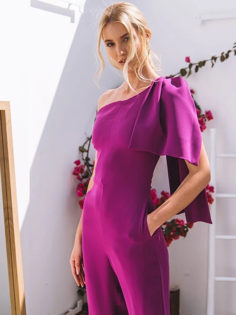 Women Jumpsuit Elegant Formal Sexy Oversized Overalls Female Summer Clothing One-Shoulder Asymmetrical Bowknot Pants Long Body
