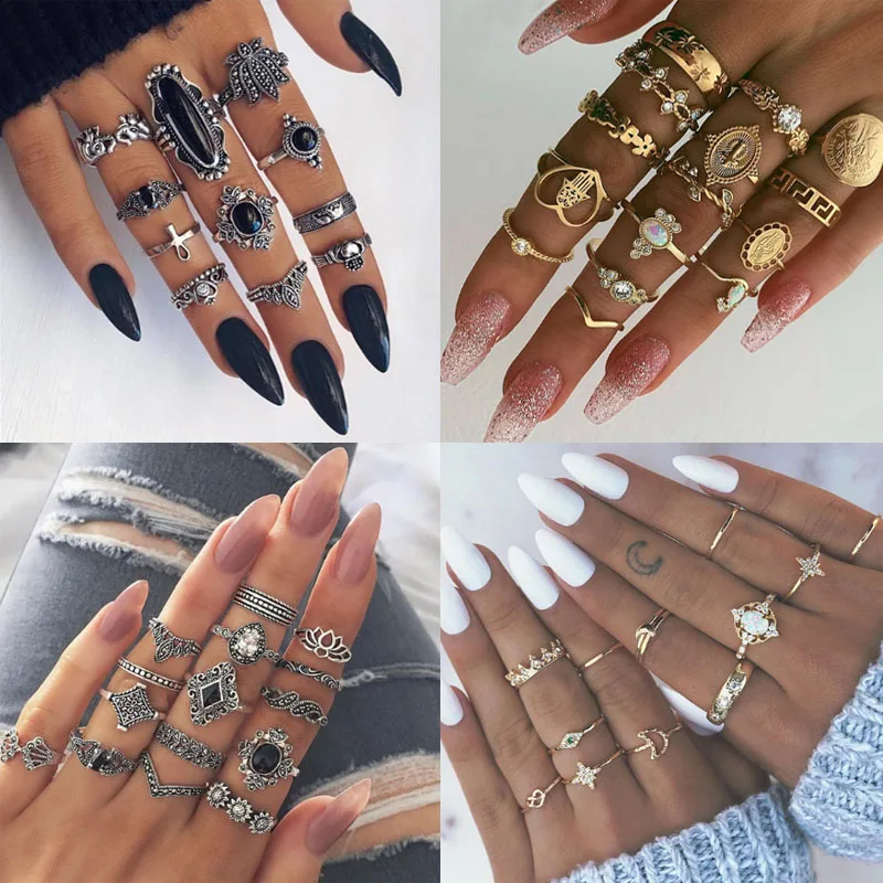 Комплект колец в стиле бохо для женщин винтажное Золотое кольцо с опалом и