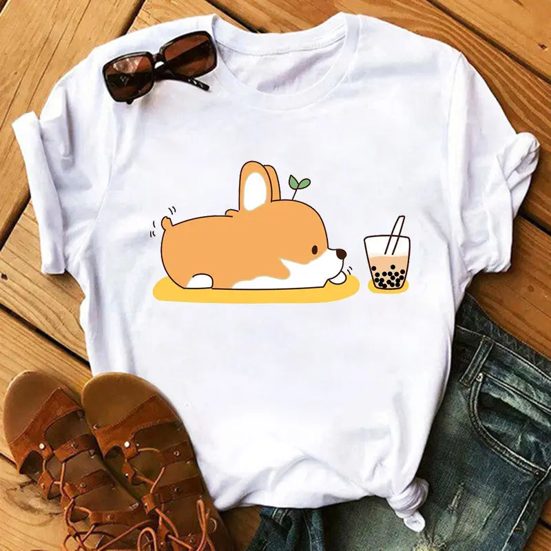 

Women's T-shirt Kawaii Corgi T-shirt Harajuku Cute Short Sleeve T-shirt 90s Korean Style T-shirt Fashion Top Female