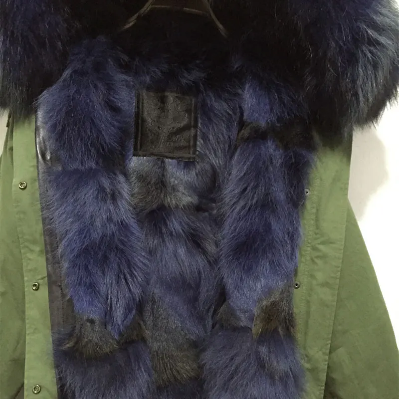 Мужская модная длинная куртка армейского зеленого цвета с голубым смешанным