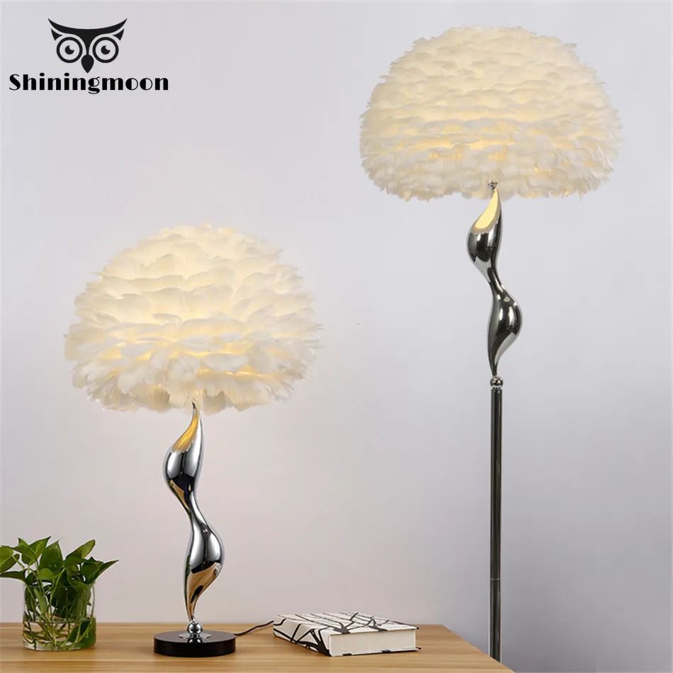 Скандинавский роскошный напольный светильник с белыми перьями современный