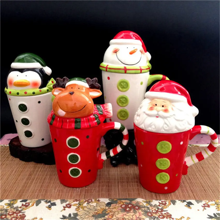 Enlarge Christmas Ceramic Tea Mugs 400 Ml Funny Travel Coffee Mug Cute Tumbler Santa Claus Snowman Penguin Elk Girls Boys Friends Gifts