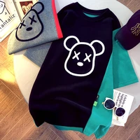 2021 spring and summer new korean printing cartoon hit color stitching loose wild round neck short sleeve t shirt female top