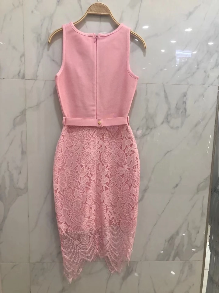 

2020 New Women pink O neck sleeveless Vestido Celebrity evening party bodycon bandage dresses dropshipping