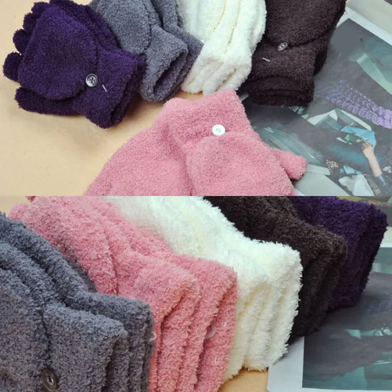 

1Pair Women Girls lovely Fluffy Plush Half finger Gloves Mitten Warm Fur Fingerless Gloves Soft Winter Gloves Women Guantes