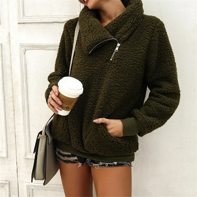Пуловер женский флисовый с высоким воротником на молнии теплый зимний | Женская