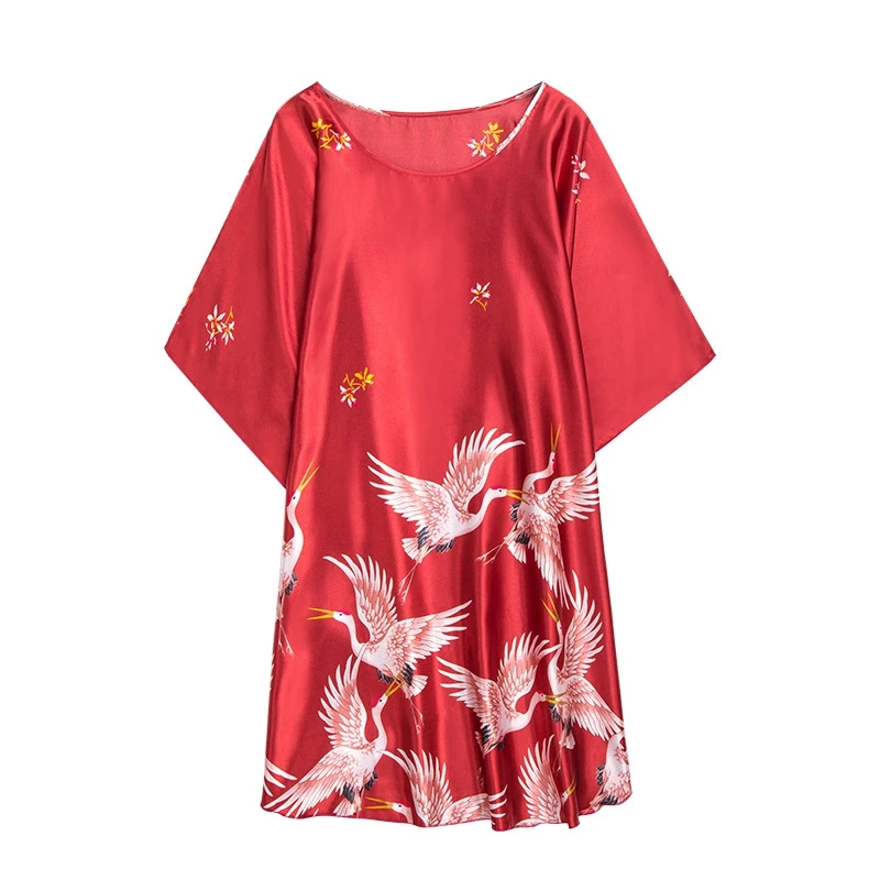 

Womens Sleepwear O-Neck Nightwear Plus Size Sleepshirt Chinese Style Printing Nightgowns Summer Autumn Sexy Nightdress Homewear