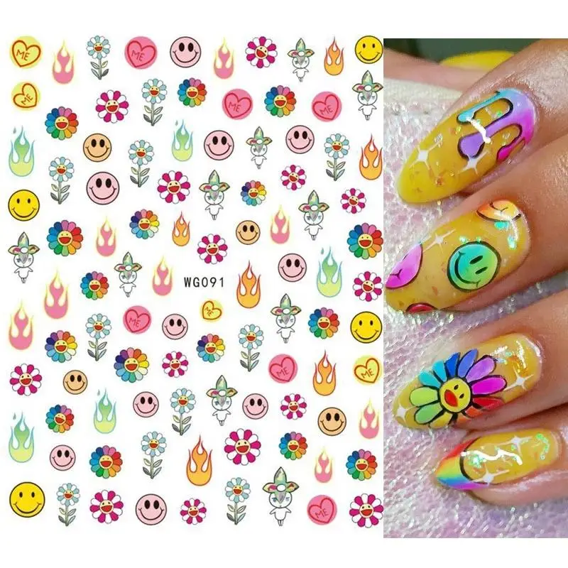 Наклейки для дизайна ногтей с подсолнухами дизайн смайликов клейкие наклейки