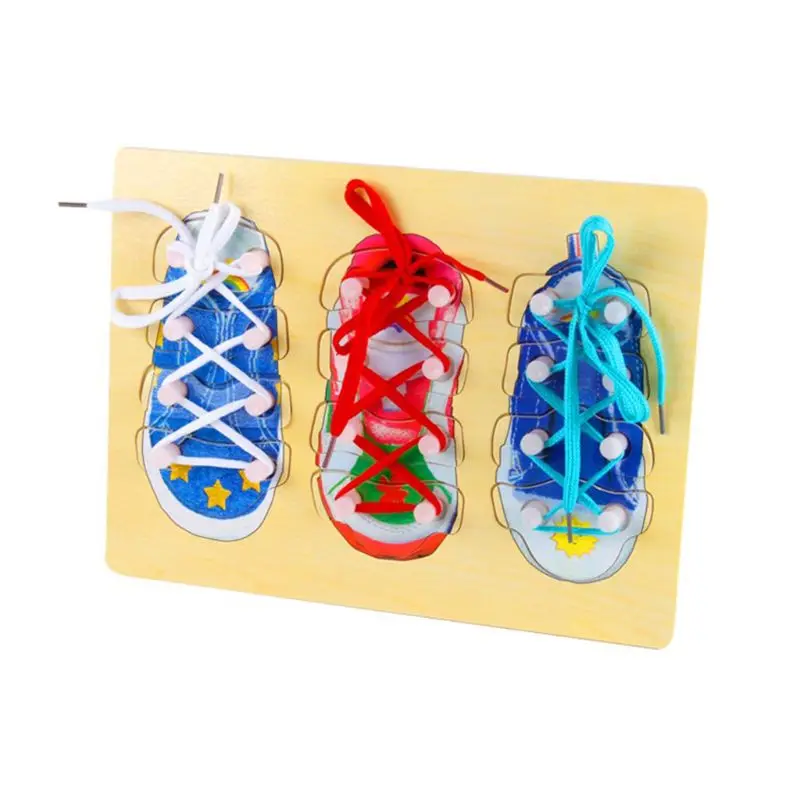 (Упаковка из 3) деревянная игрушка для обуви на шнурках учится завязывать шнурки
