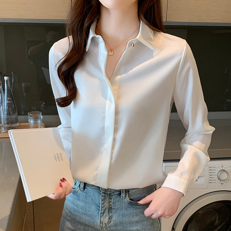 Новая шелковая рубашка с длинным рукавом Офисная Дамская блузка отложным