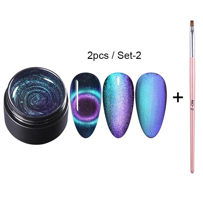 2pcs-Set-2 NICOLE DIARY 9D кошачий глаз УФ-гель замачиваемый Гель-лак для нейл-арта Магнитный лазер Сияющий лак для ногтей 5 мл Полупостоянный Гель-лак - Цвет: 2pcs-Set-2