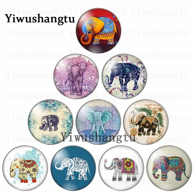 

Fashion India's Elephant forest animals 12mm/20mm/25mm/30mm Round photo glass cabochon demo flat back Making findings