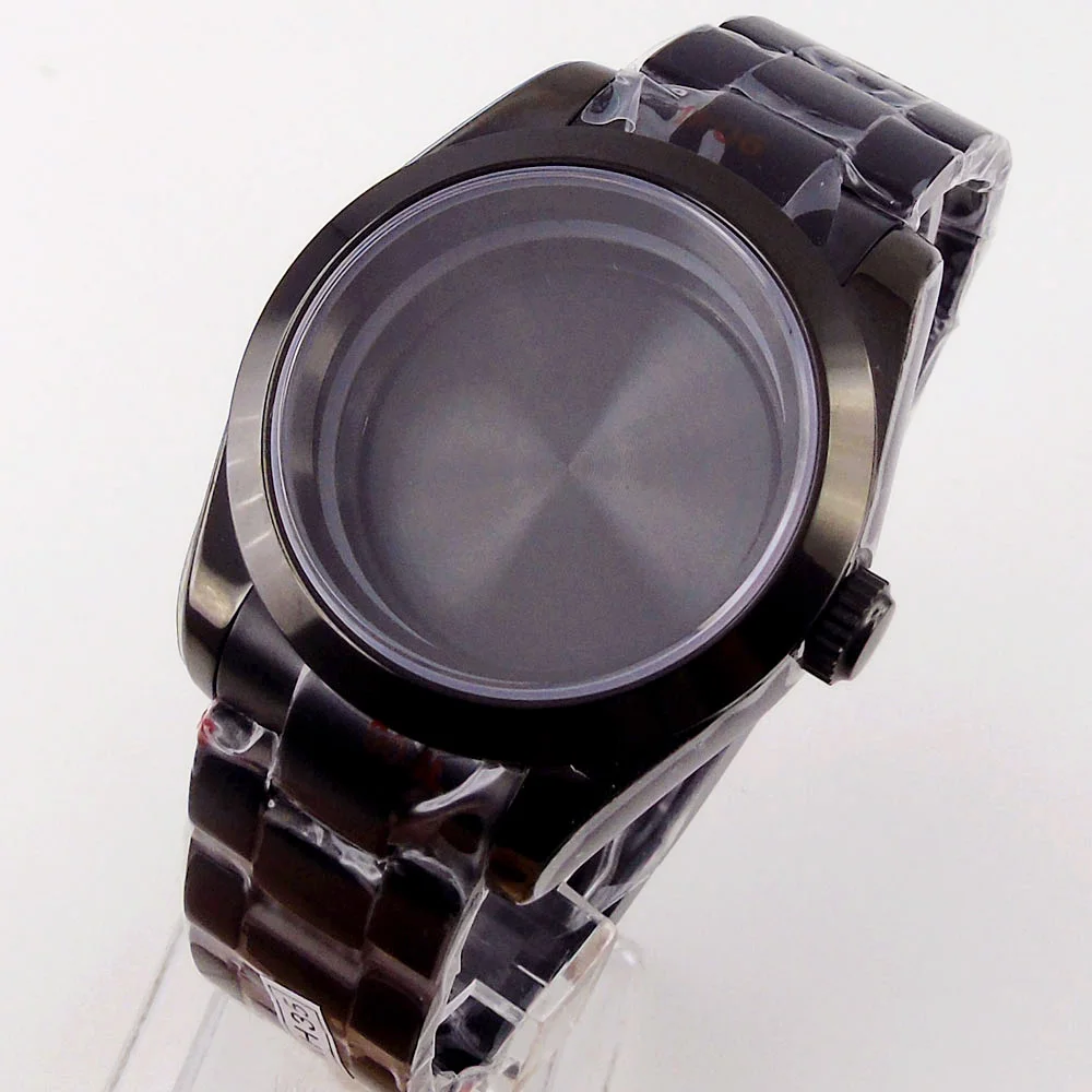 Black PVD Plated 36mm Watch Case fit NH35A NH36A MIYOTA 8215 ETA 2836 Mingzhu Oyster Band Flat Sapphire Glass