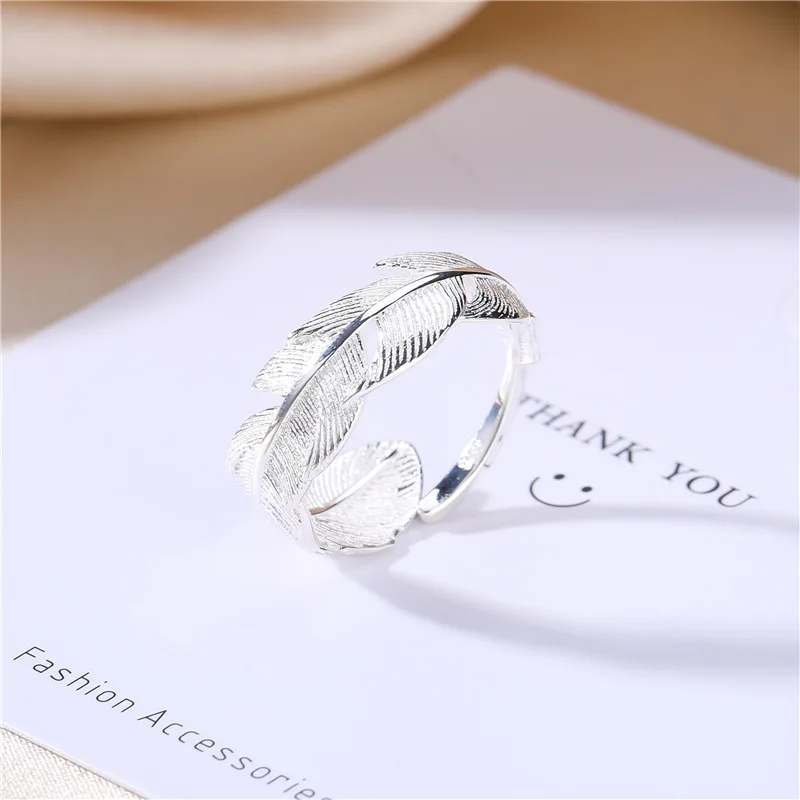 S925 sterling silver Korean Style fashion feather temperament ring Personalized simple leaf finger for ladies | Украшения и