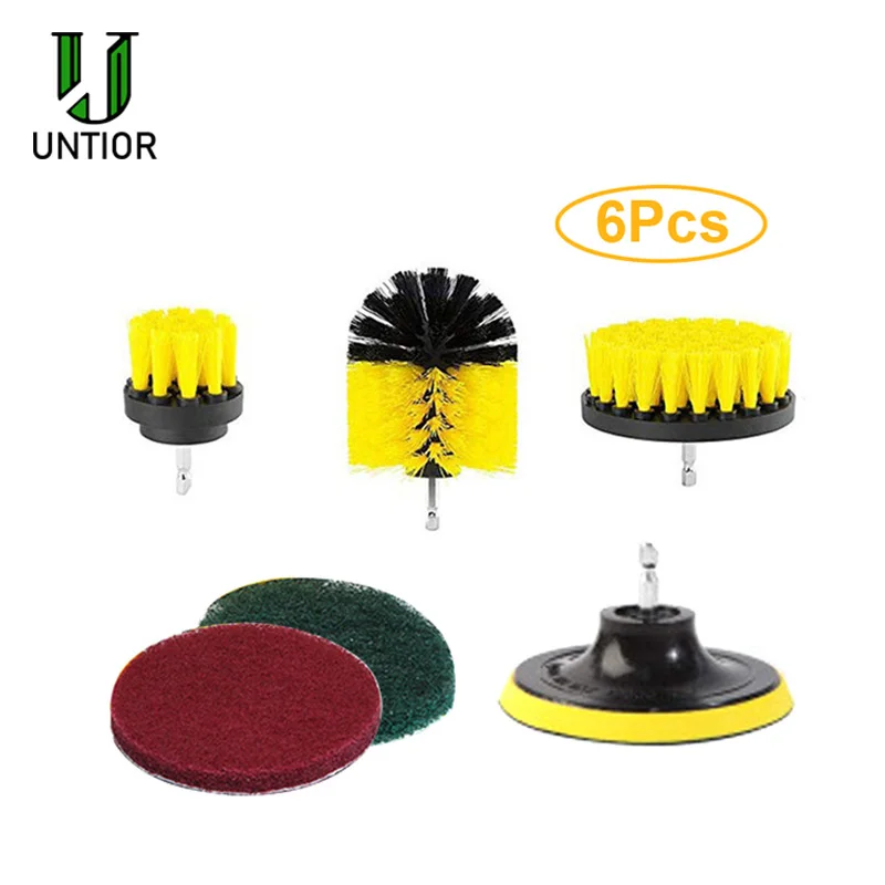 

UNTIOR 6Pcs/Set Electric Scrubber Brush Drill Brush Kit Plastic Round Cleaning Brush For Carpet Glass Car Tires Nylon Brushes