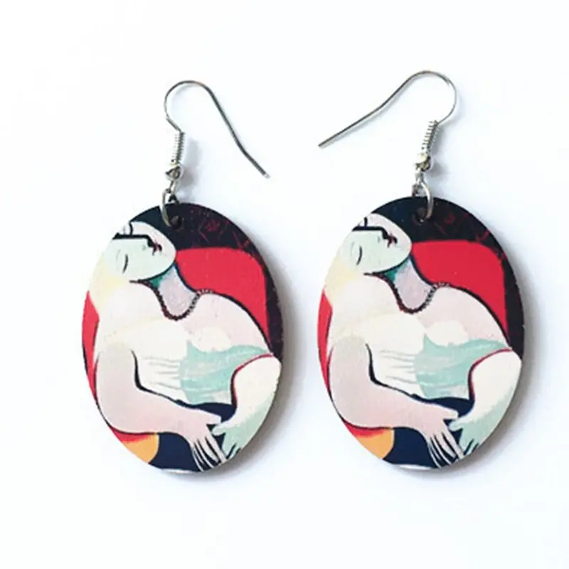 

1 Pair Creative Vintage Oil Painting Earrings Minimalism Cartoon Design Female Ear Hooks Danglers Jewelry Gift