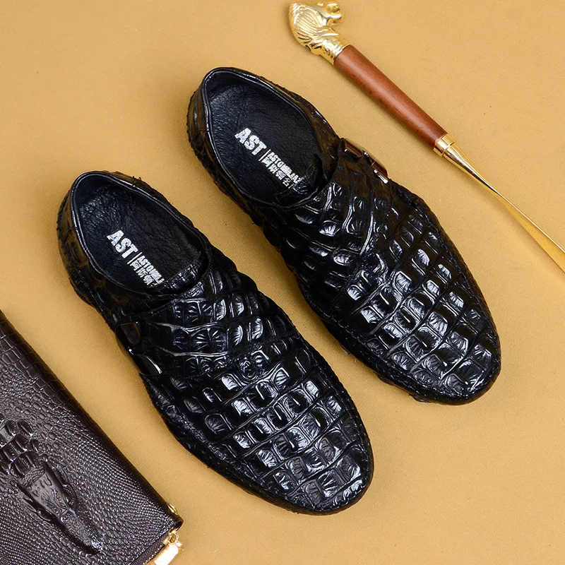 Деловые классические мужские кожаные крокодиловые модные туфли Новинка