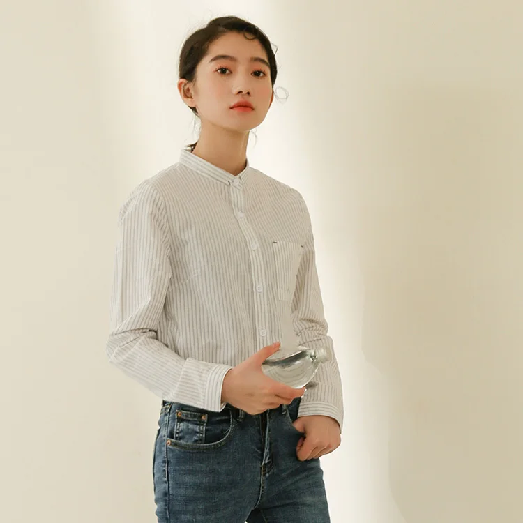 

New spring Stripe Vintage Shirt female Oversize Tops Women Long sleeve Girls Blouse Plus Size stand Women Blouses femme Blusas