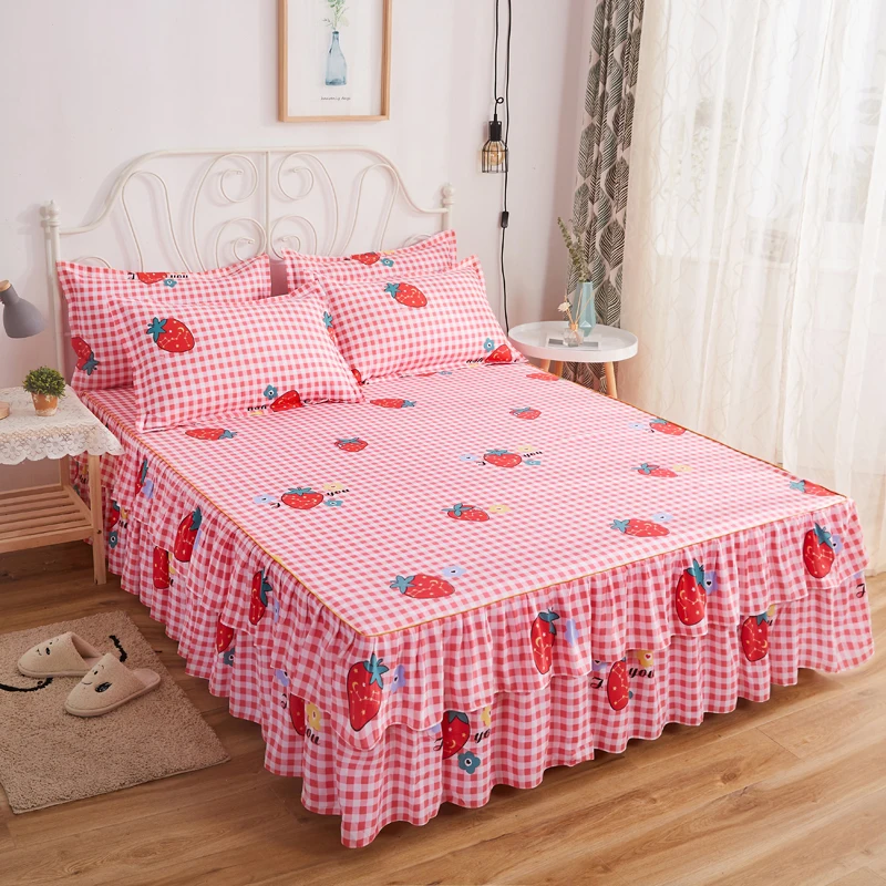 Bedspread Mattress Cover Bed Skirt Without Pillowcase Bed Skirt Printed Flower Fitted Bed Cover Comfortable Bedsheet King Queen