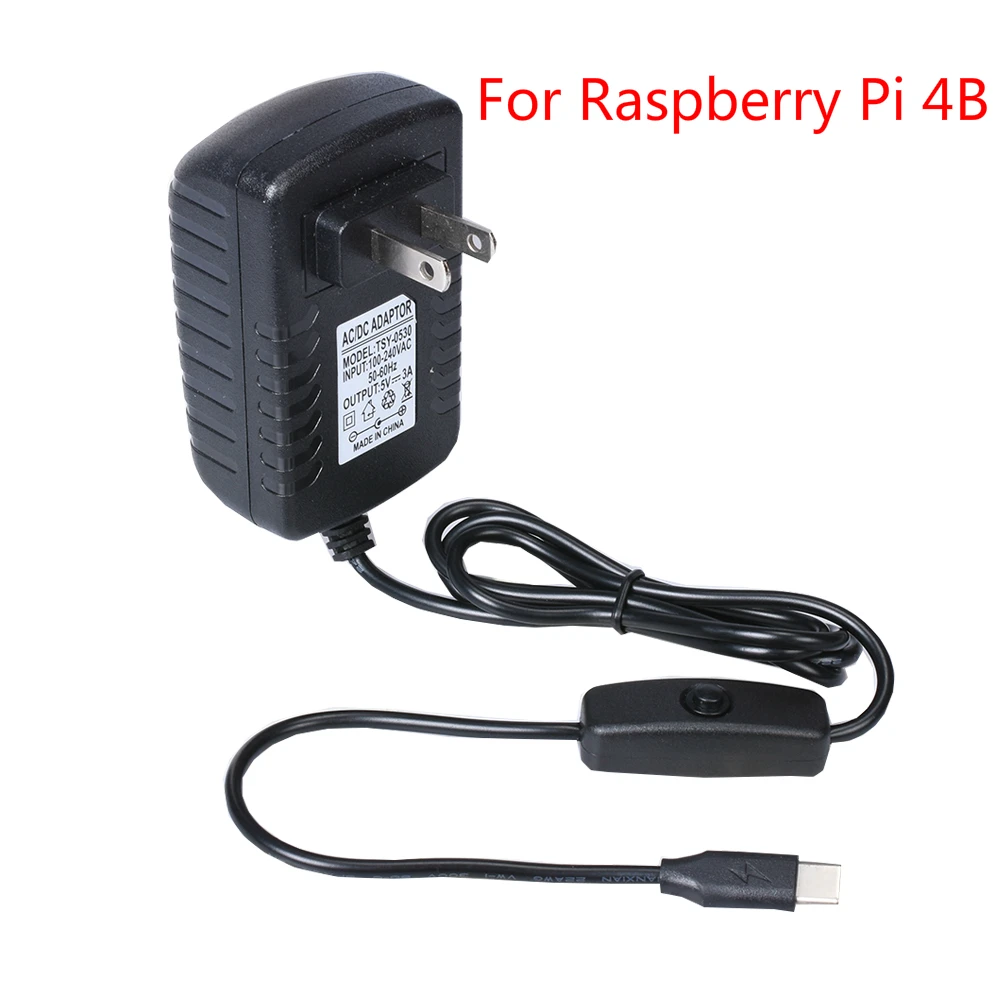 Адаптер питания для Raspberry Pi 4B 5 В 3 А USB Тип C зарядное устройство США/Великобритании