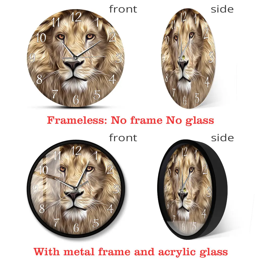 

Lion Face Modern Print Wall Clock Frameless Silent Non ticking Wall Watch Safari Jungle Wildlife Animal Art Clock Bedroom Decor