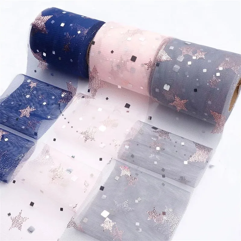 25 ярдов блестящая золотая звезда Тюлевая катушка ткань с блестками для рукоделия