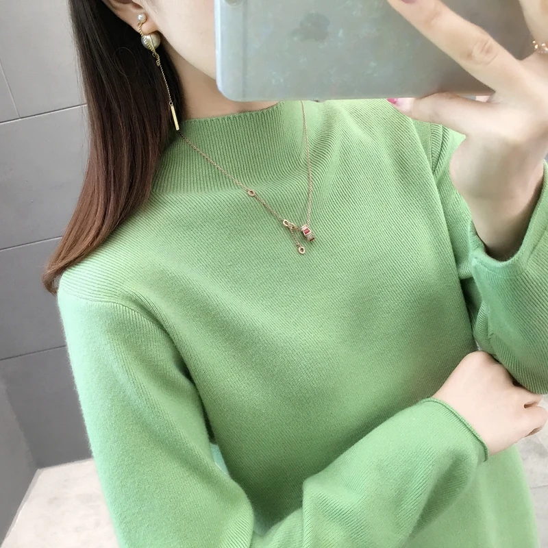 

444736 real picture half high collar solid color knitted bottoming sweater [zone 11] 2019ag