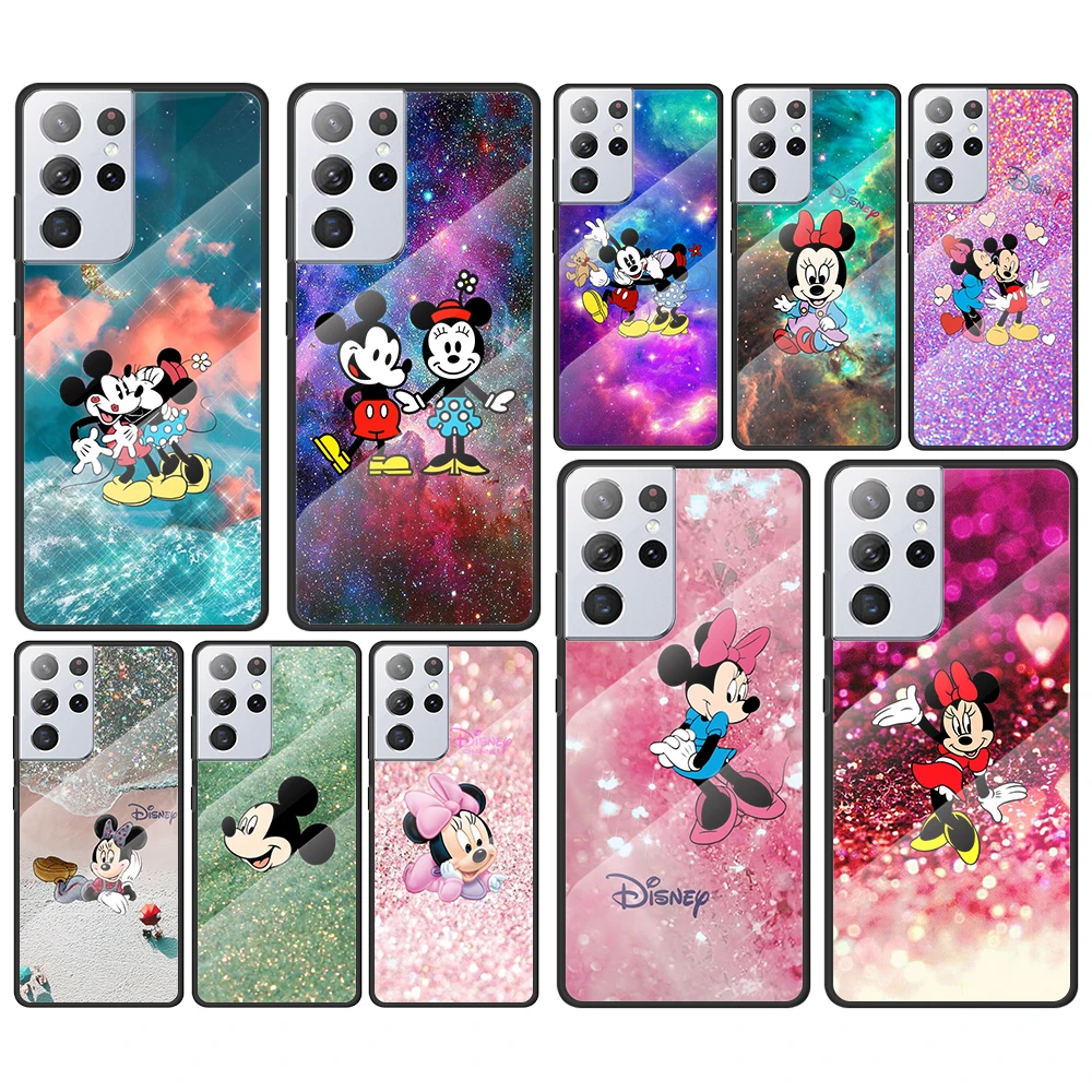 

Mickey Minnie colorful for Samsung Galaxy S21 Ultra Plus A72 A52 4G 5G M51 M31 M21 Luxury Tempered Glass Phone Case Cover