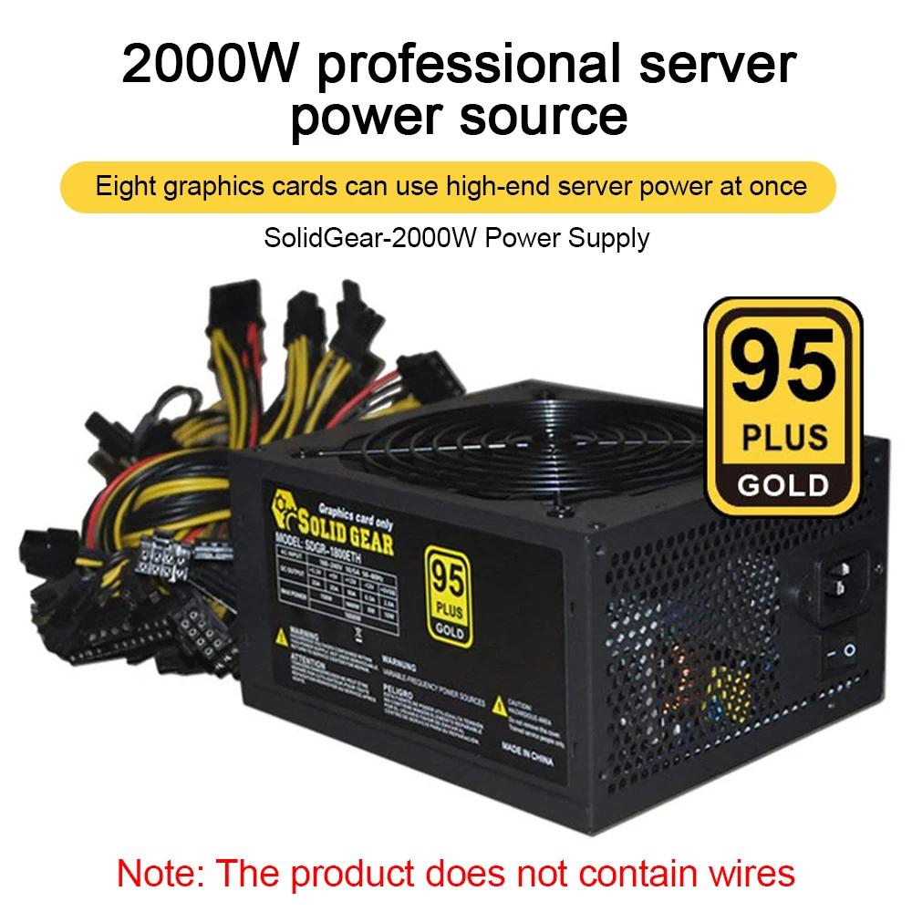 2000W Miner Power Source Bitcoin Mining AC 180-260V ATX Supply 95% High Efficiency Ethereum ETH S9 S7 L3 Support 8 CPU Card Asic