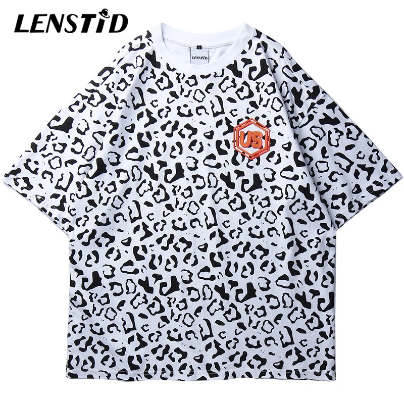 Уличная одежда LENSTID 2020 в стиле хип хоп футболка оверсайз с леопардовым принтом