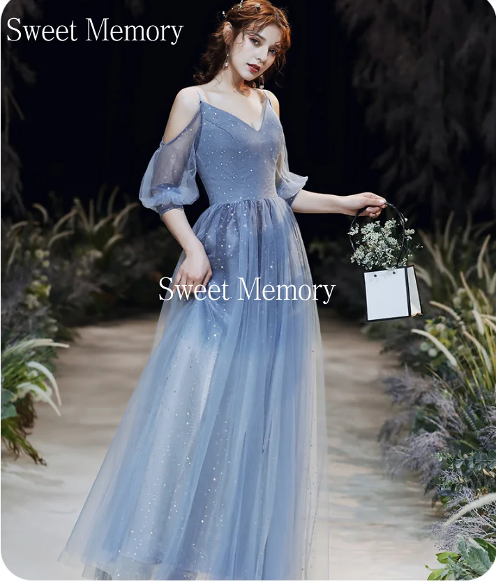 

U039 Custom Made Tulle Stars Dark Blue Khaki Bridesmaid Dresses Sweet Memory Vestido Floor Length Special Occasion Dress