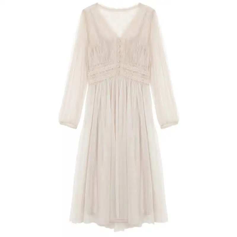 

Женское Сетчатое платье с v-образным вырезом, вечерние платья средней длины с длинными рукавами и эластичным поясом, 2019