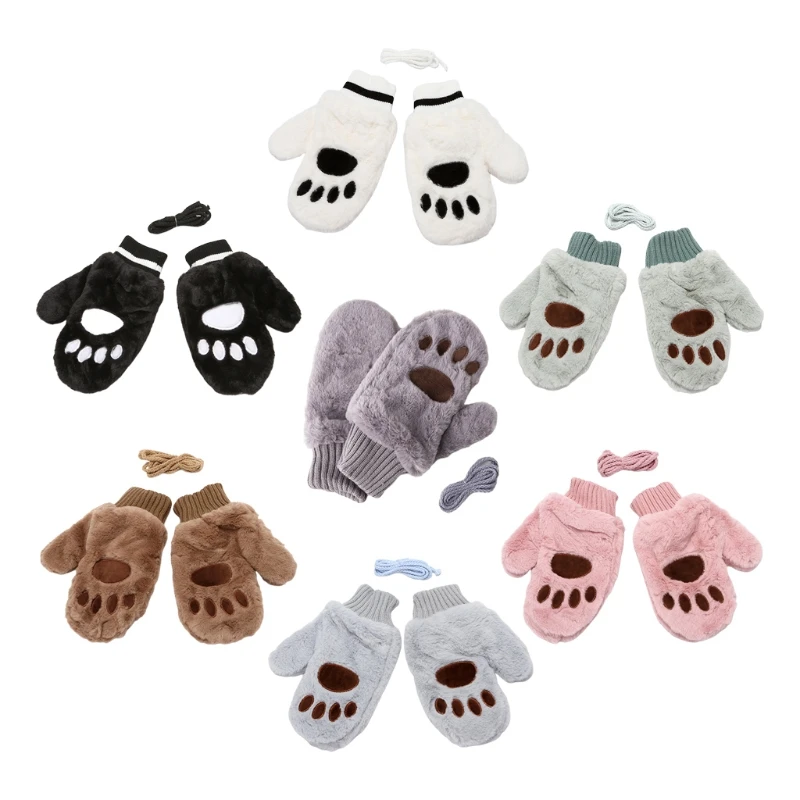 

Lovely Plush Cat Claw Mitten Cartoon Kitten Paw Gloves with Rope Halloween Cosplay Full Finger Gloves Party Dress up