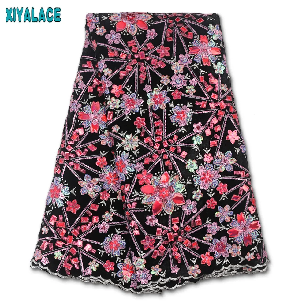 

African velvet lace fabric with sequins high quality velvet lace wedding 5yards african french lace for pary dress 3601b