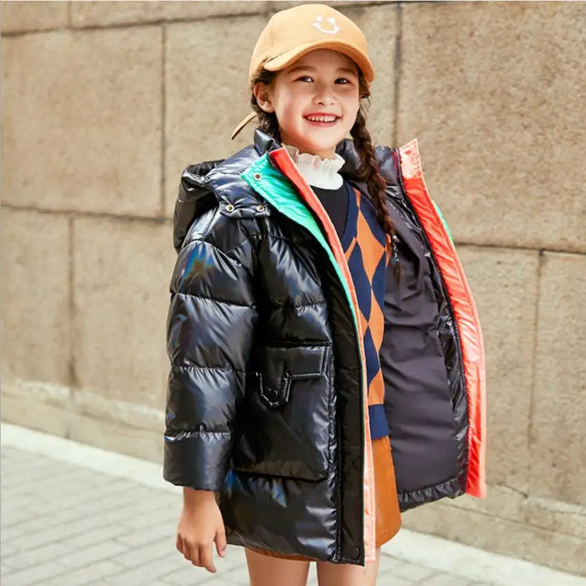 Winter new thicker down jacket children hooded white duck down coats kids warm outerwear tops girl parka 4-10Y ws1921