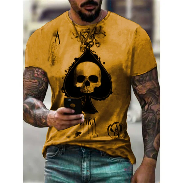 

2021 Fashion Casuals Men's Summer T-shirts O-Neck Short Sleeve Streetwears Clothing Lare Size Tees Skull Print Graphic Tops