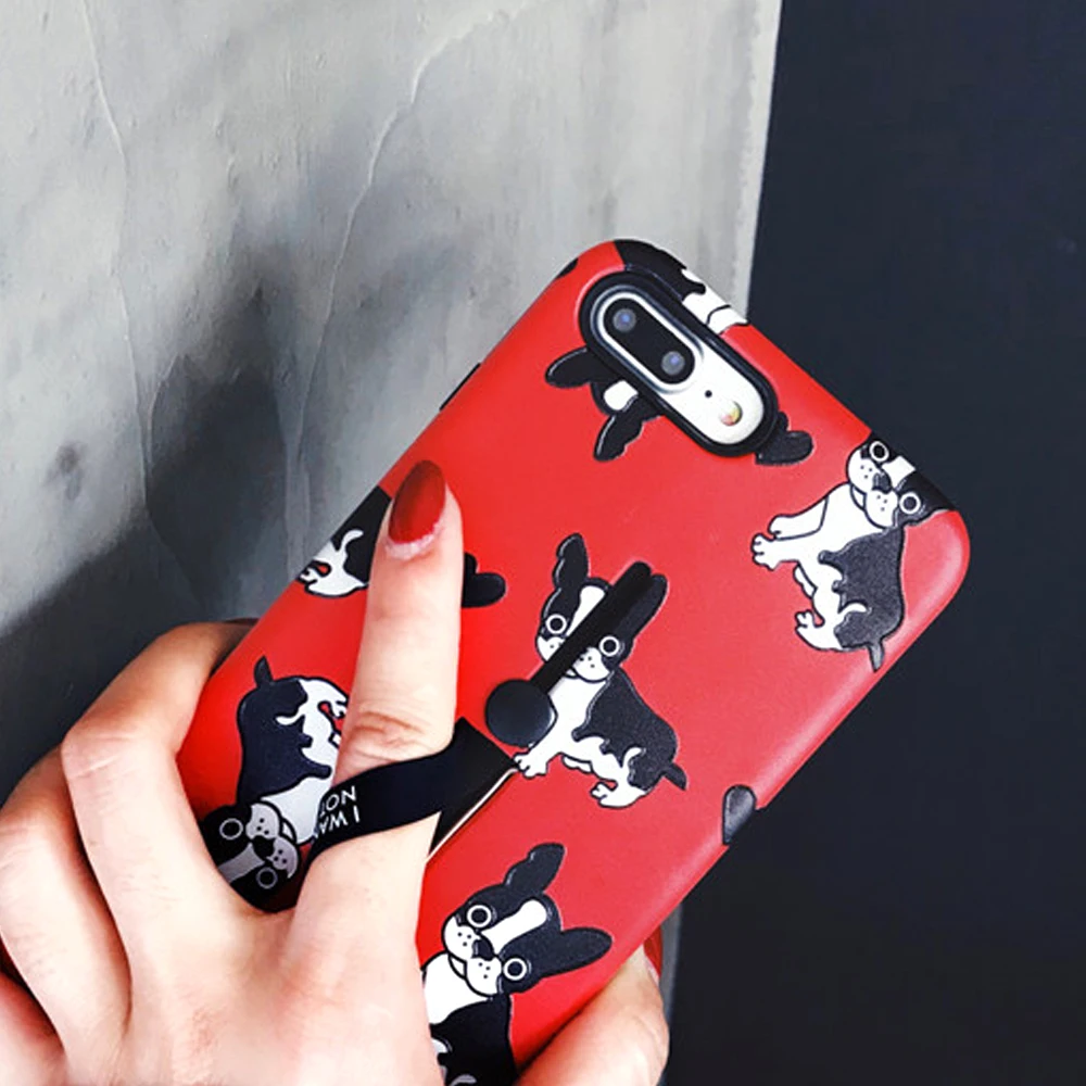 Loop Case For iPhone XR 11 Pro X XS Max Fashion Cute Dog Finger Ring Strap Cover 7 Plus 8 6 6s Hide Stand Grasp |