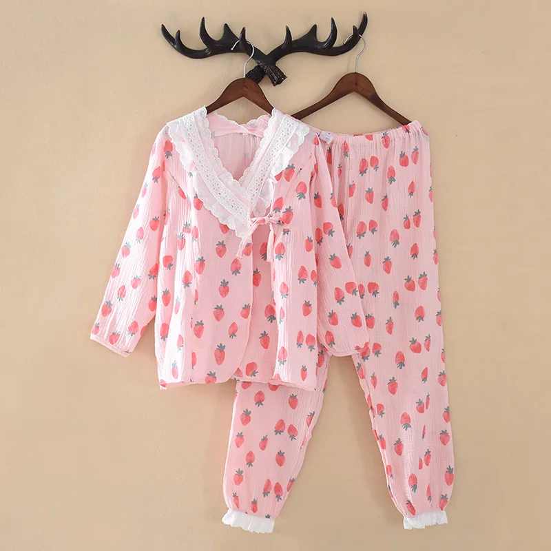 Enlarge Fdfklak Maternity Spring Clothing Set Pregnant Women Pink/White Breastfeeding Pajamas Suits Cotton Nursing Sleep Two Pieces