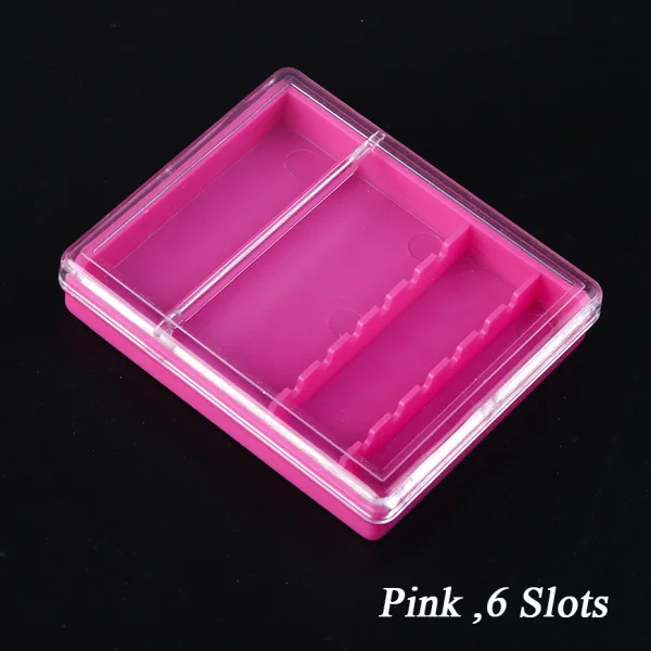 Pink 6 Slots 1 шт. коробка для хранения сверл для ногтей Пустые контейнеры Акриловый Дисплей Держатель фрезерный Резак Маникюрный станок аксессуары LA867-1 - Цвет: Pink 6 Slots