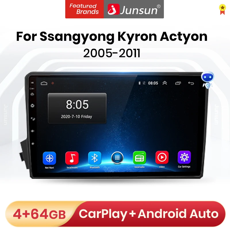Автомагнитола Junsun V1 для Ssangyong мультимедийный видеоплеер на Android 10 0 с GPS dvd Kyron Actyon