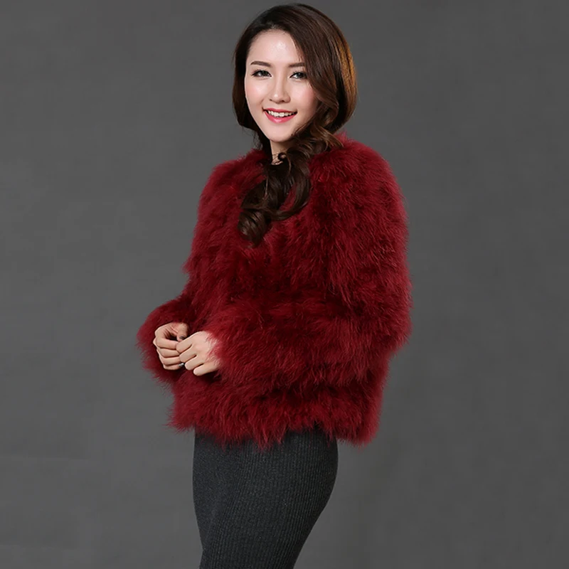 wine red Pudi, новинка, Женское пальто из натурального меха страуса карамельного цвета, Женское пальто из турецкого меха,, повседневная короткая куртка-парка CT902 - Цвет: wine red